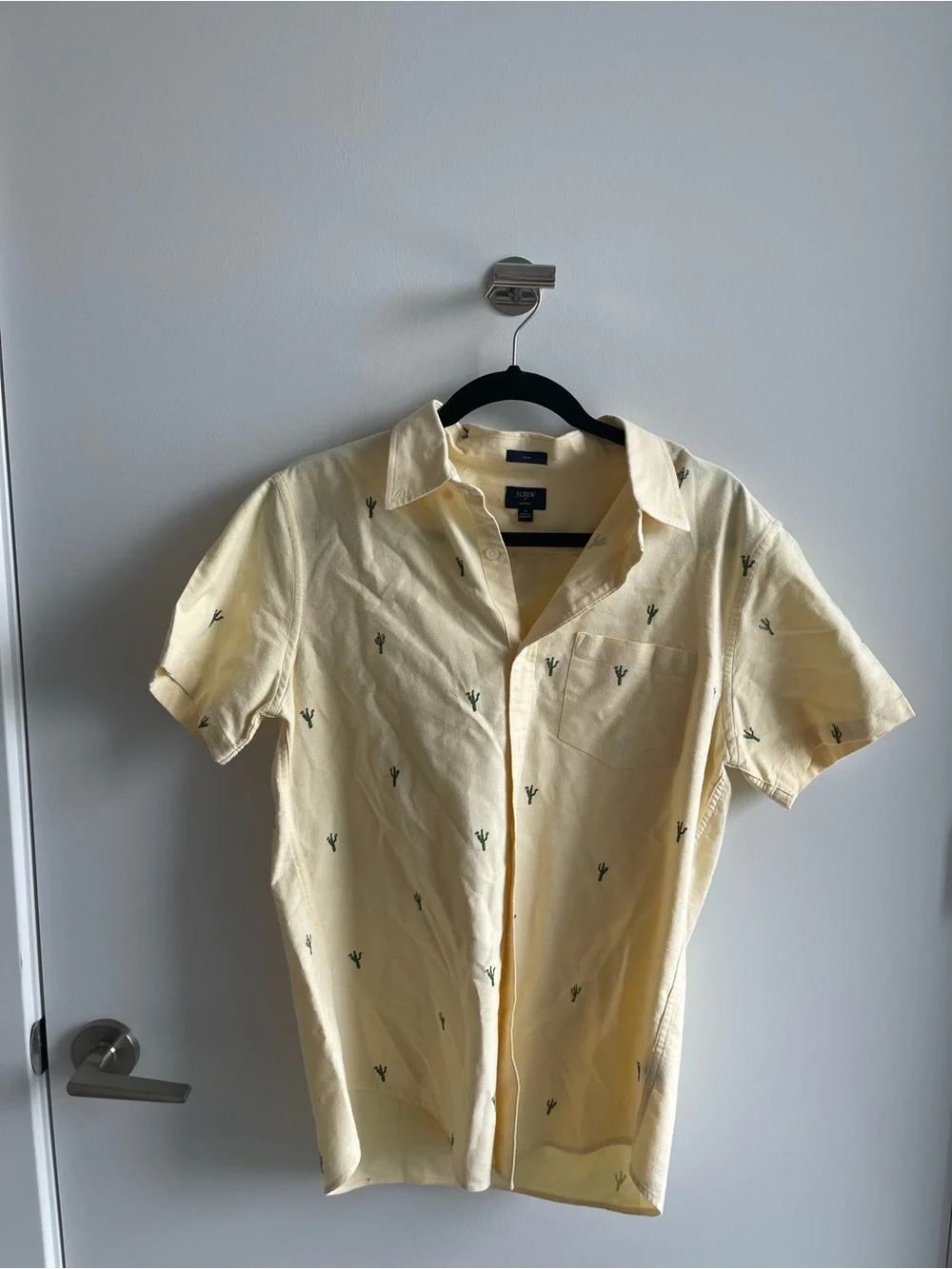J Crew Slim Short-Sleeve Yellow Cactus Print Shirt